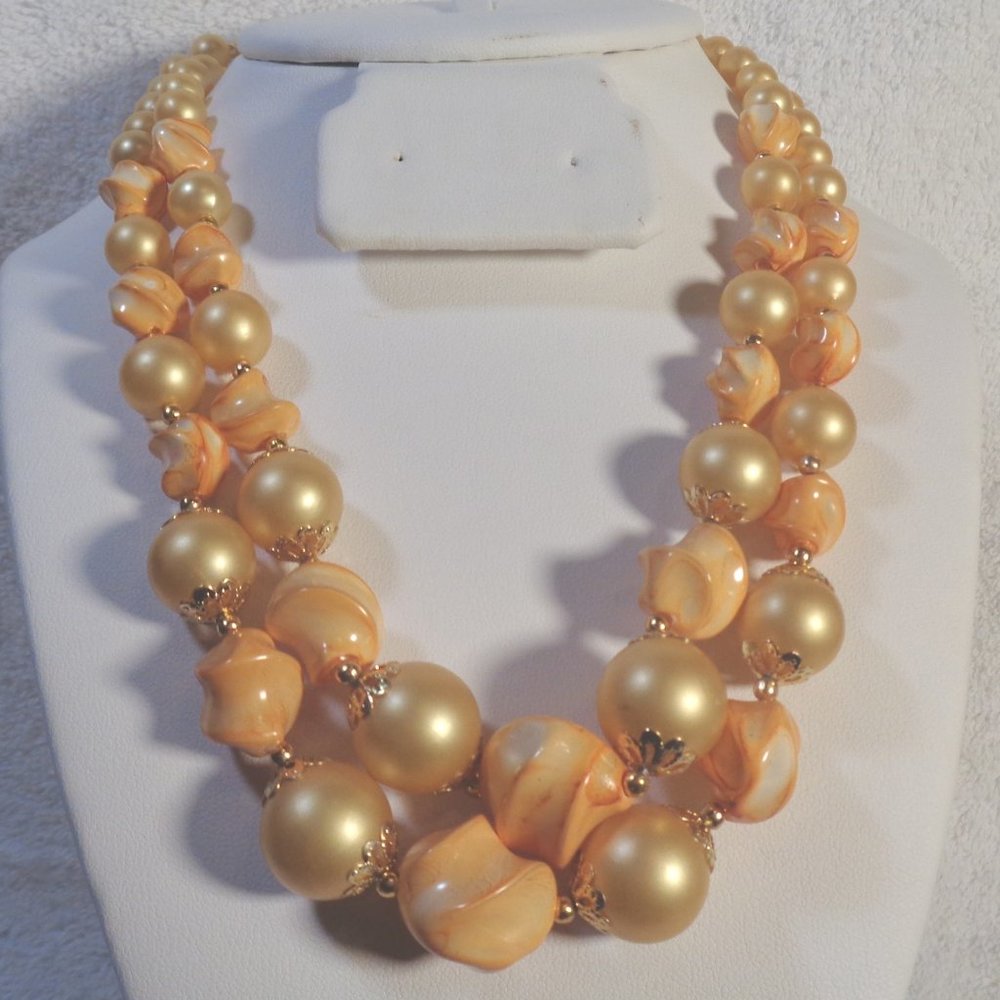 Beautiful Double Strand Gold & Pastel Orange Beads
